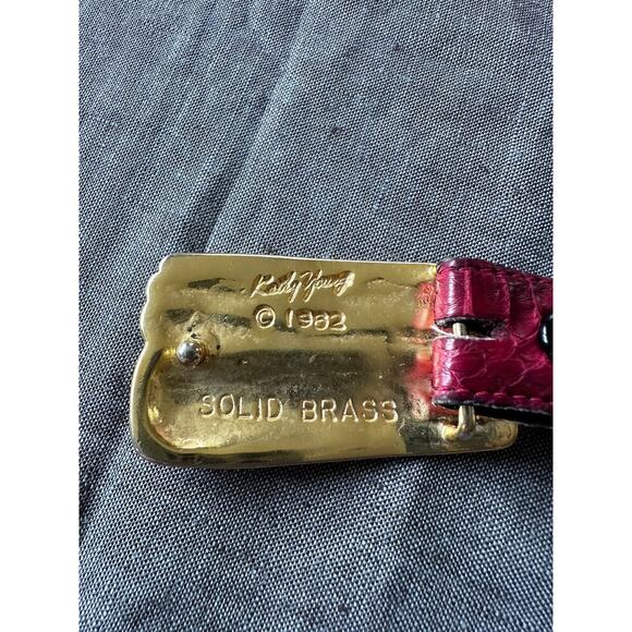 Vintage Kathy young Belt signed solid brass Buckle abstract art Red Snake Skin M - Picture 15 of 16